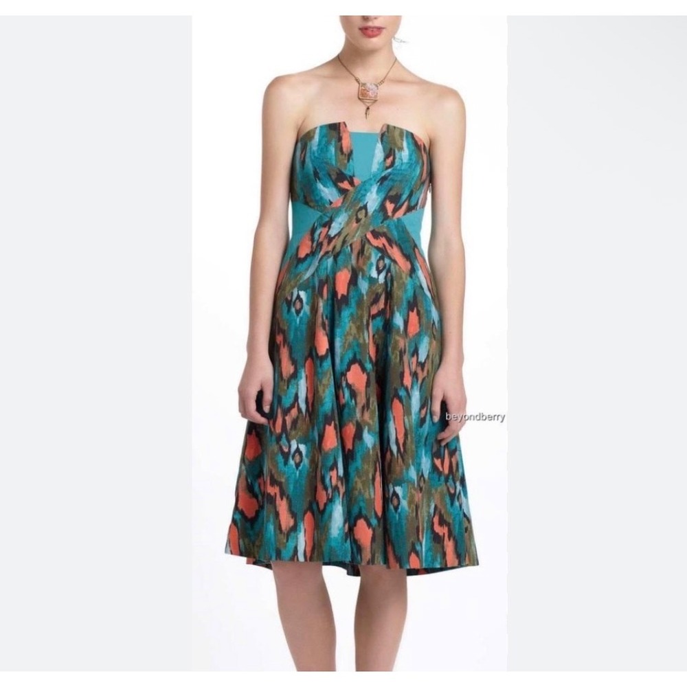 Girls from Savoy Anthropologie Teal Ikat Cotton Midi Dress wedding guest dress